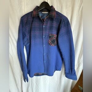 Blue Ombre Button-Up Shirt with Plaid Accents